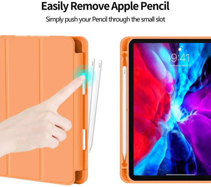 ipad pro 11 inch 2020 soft tpu smart premium case auto sleep wake stand cover pencil holder orange