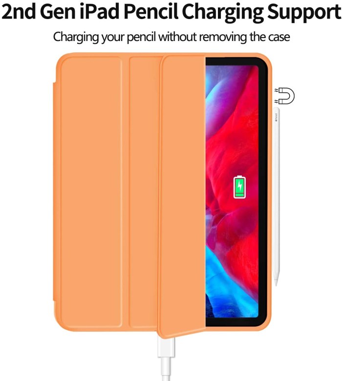 ipad pro 11 inch 2020 soft tpu smart premium case auto sleep wake stand cover pencil holder orange