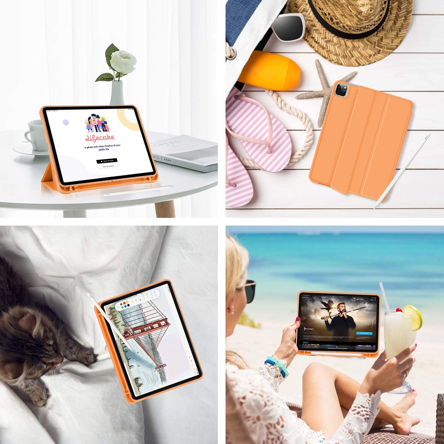 ipad pro 11 inch 2020 soft tpu smart premium case auto sleep wake stand cover pencil holder orange
