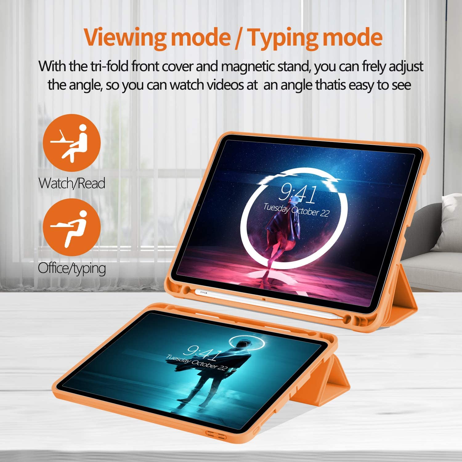 ipad pro 11 inch 2020 soft tpu smart premium case auto sleep wake stand cover pencil holder orange