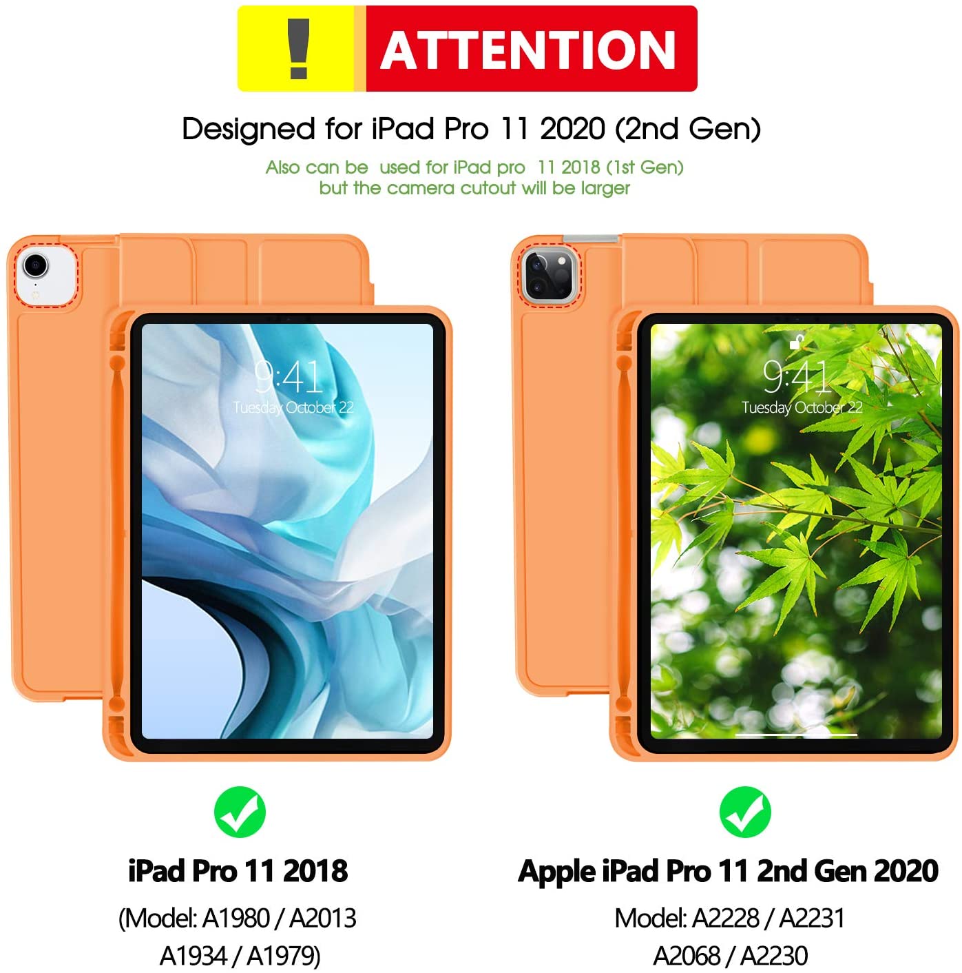 ipad pro 11 inch 2020 soft tpu smart premium case auto sleep wake stand cover pencil holder orange