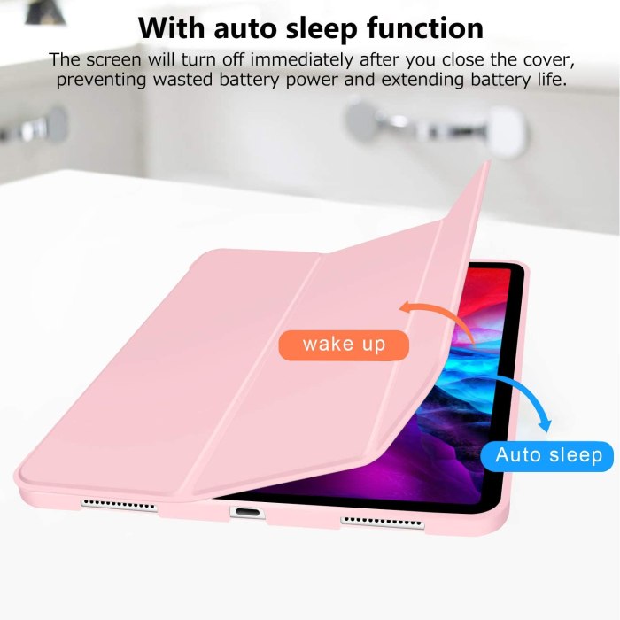 ipad pro 11 inch 2020 soft tpu smart premium case auto sleep wake stand cover pencil holder pink