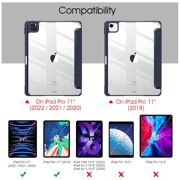 ipad pro 11 inch 2020 2022 soft tpu smart premium case auto sleep wake stand clear cover pencil holder navy blue