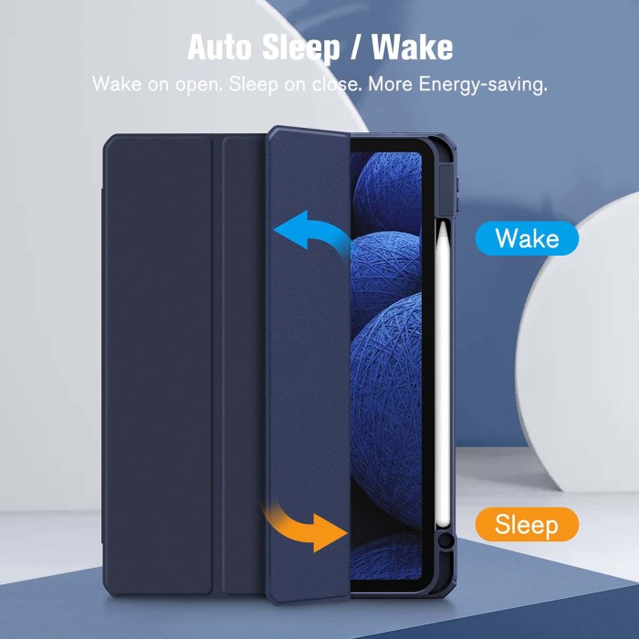 ipad pro 11 inch 2020 2022 soft tpu smart premium case auto sleep wake stand clear cover pencil holder navy blue