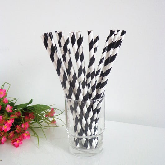 1000 bulk wholesale pack black white drinking straws biodegradable eco paper birthday party event bistro bar cafe take away