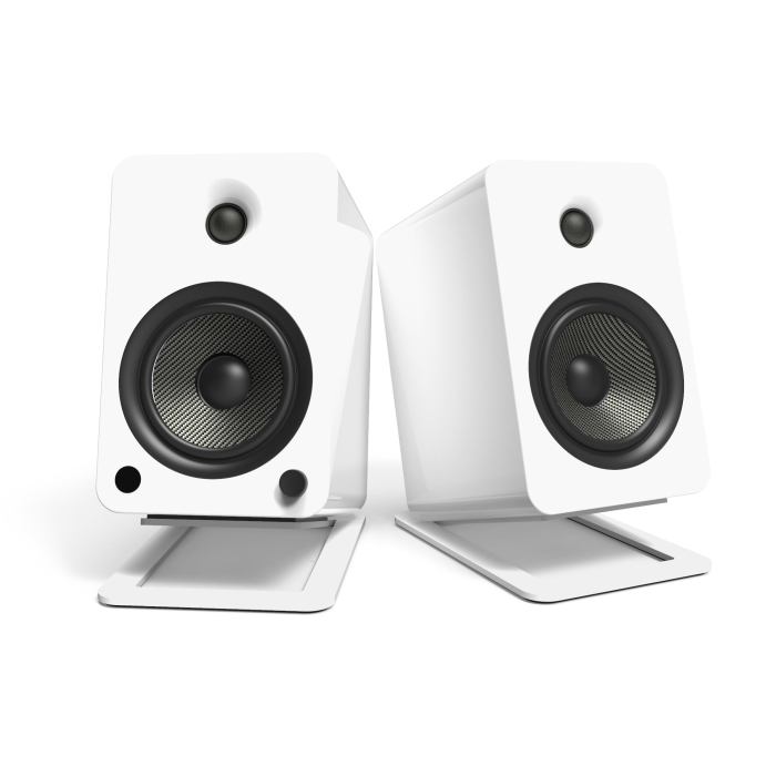kanto s6w angled desktop speaker stands for large speakers pair, white kanto s6w angled desktop speaker stands for large speakers pair, white