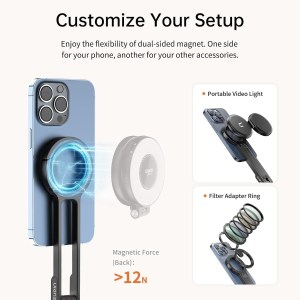 ulanzi ma30 magnetic phone tripod stand for iphone aluminium maglock smartphone mini tripod pocket cell phone stand dual sided magnet quick mount compatible with iphone 16 15 14 13 12 magsafe (silver)