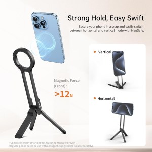 ulanzi ma30 magnetic phone tripod stand for iphone aluminium maglock smartphone mini tripod pocket cell phone stand dual sided magnet quick mount compatible with iphone 16 15 14 13 12 magsafe (silver)