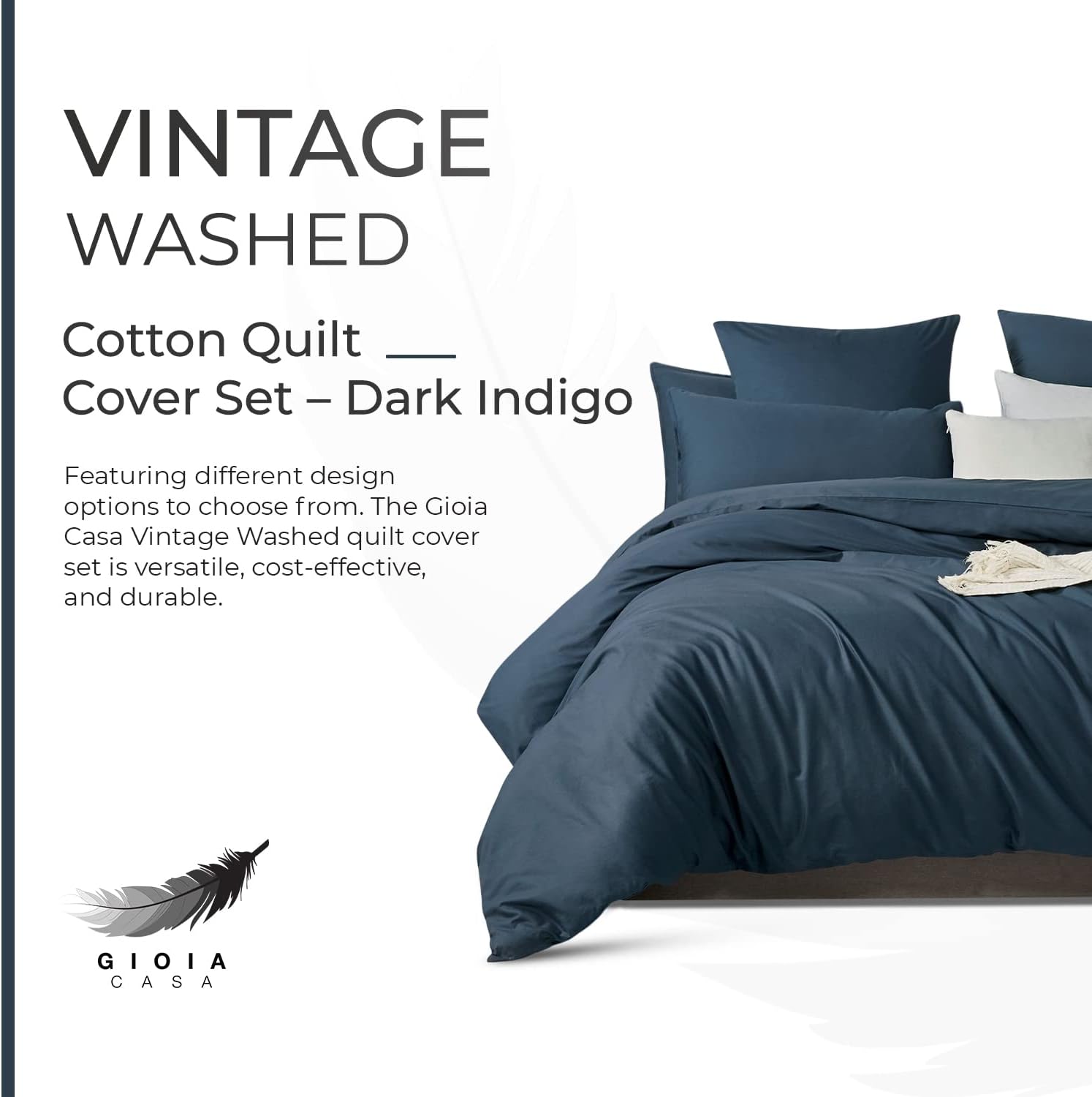 100% cotton vintage washed bed quilt cover set dark indigo super king size