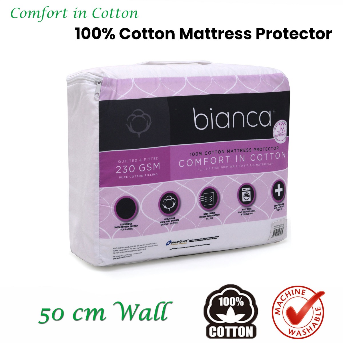 bianca comfort in cotton mattress protector single