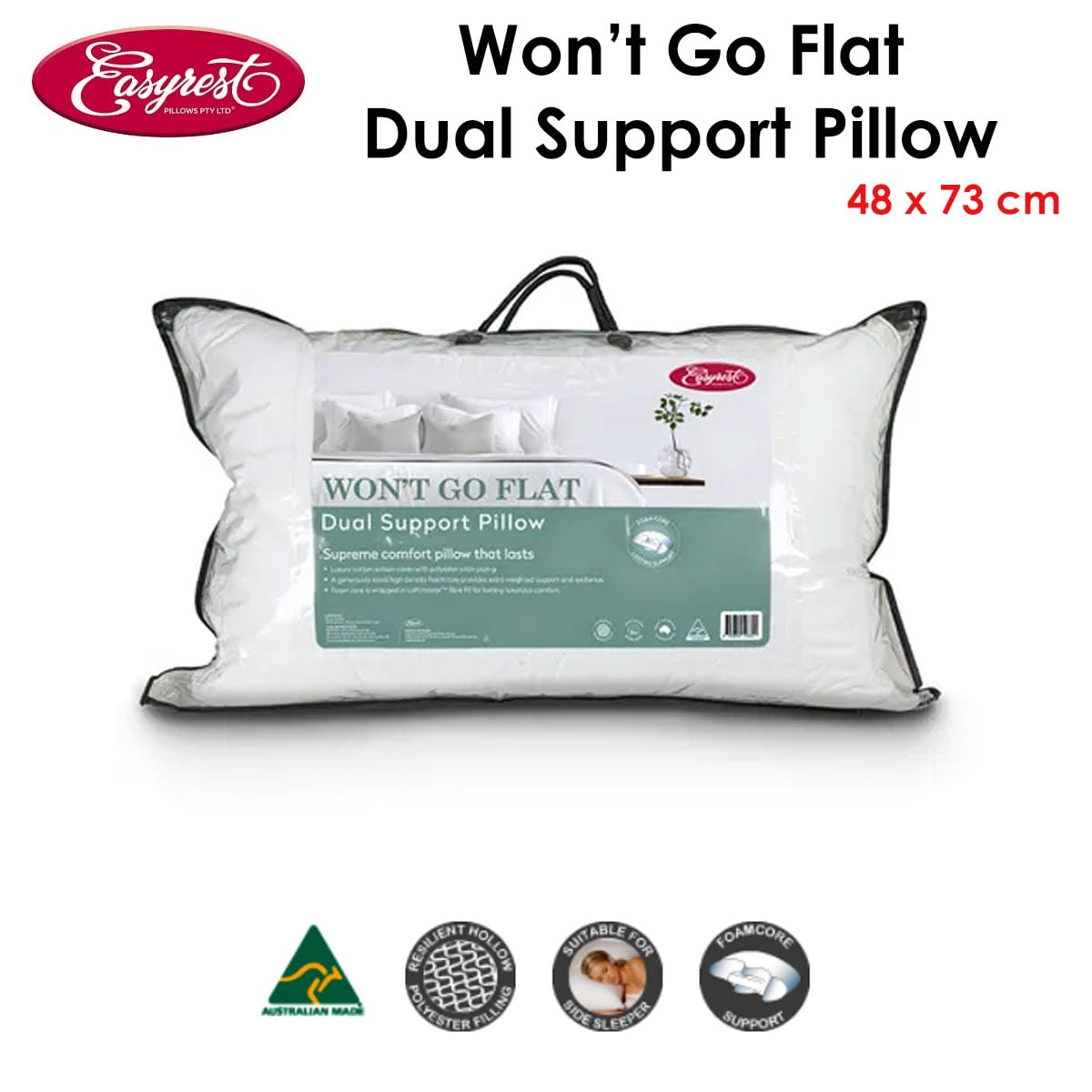 easyrest won't go flat dual support standard pillow 48 x 73 cm