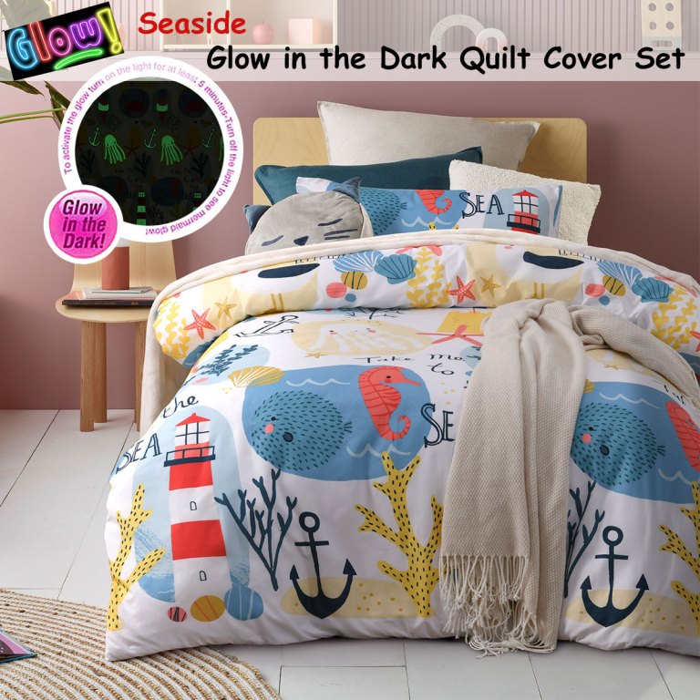 happy kids seaside glow in the dark quilt cover set single