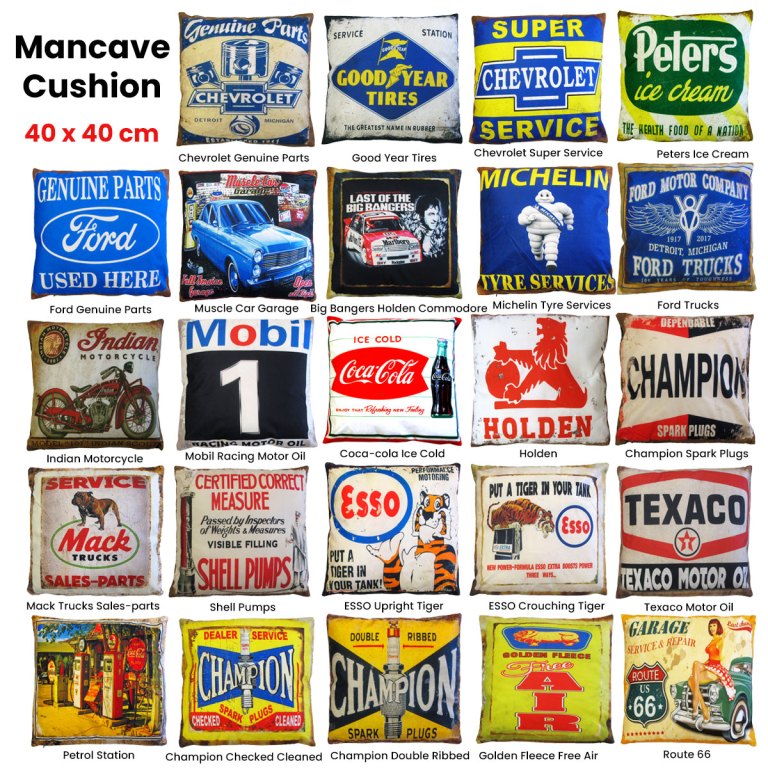 australian mancave retro cushion esso upright tiger 40 x 40 cm