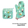 set of 100% cotton printed oven mitt + pot holder aqua birds set of 100% cotton printed oven mitt + pot holder aqua birds