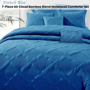 ramesses french blue 7 piece air cloud bamboo blend matelasse comfort set queen