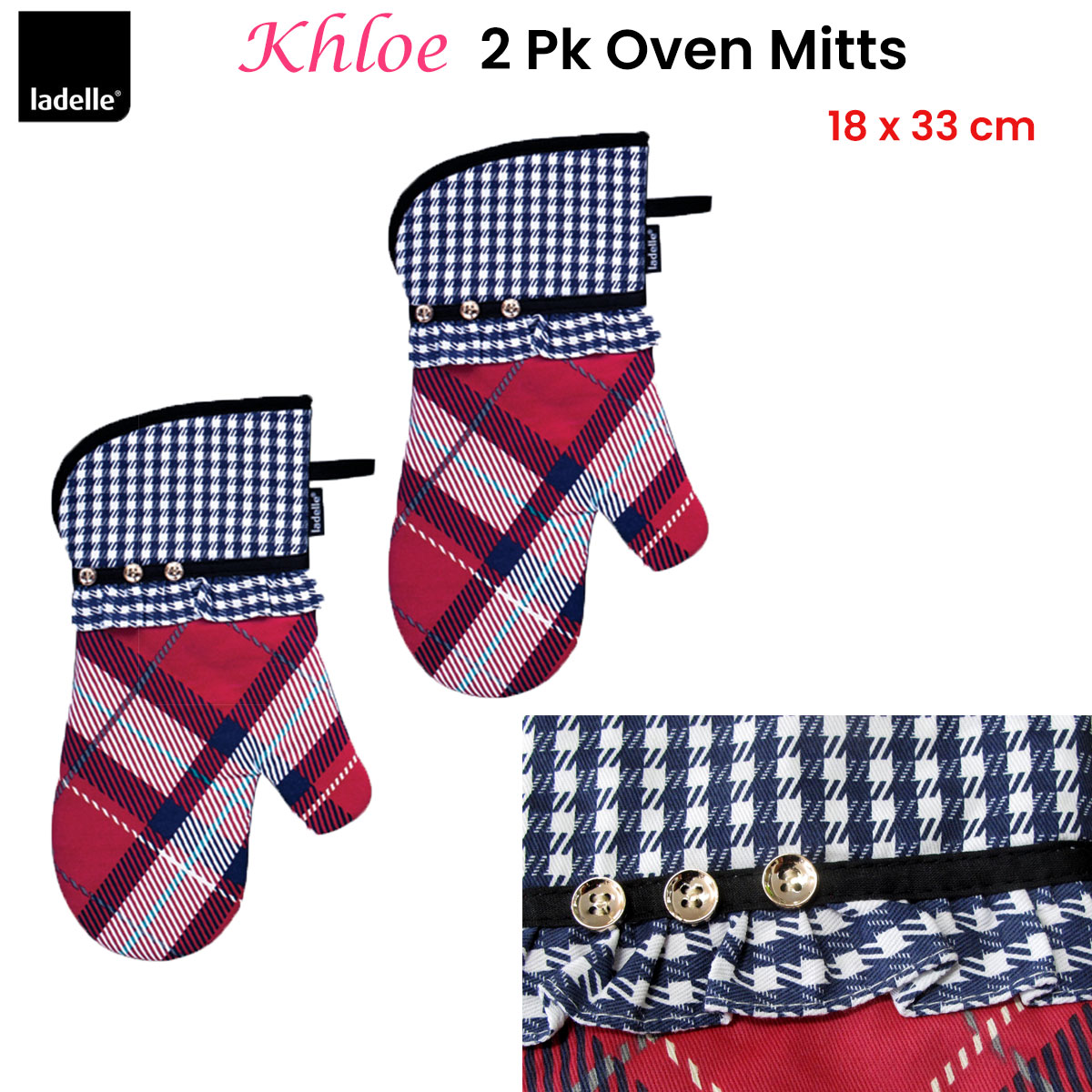 ladelle khloe multi set of 2 oven mitts 18 x 33 cm