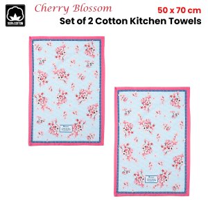 ashdene set of 2 cherry blossom cotton kitchen tea towels 50 x 70 cm