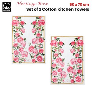 ashdene set of 2 heritage rose cotton kitchen tea towels 50 x 70 cm