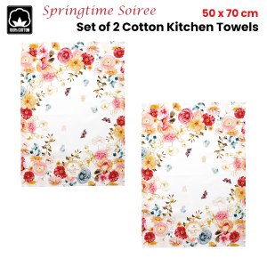 ashdene set of 2 springtime soiree cotton kitchen tea towels 50 x 70 cm
