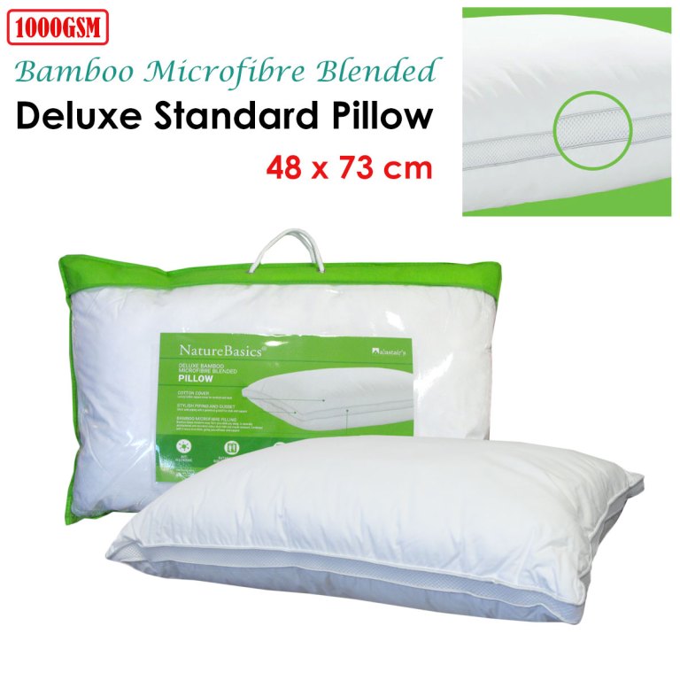 alastairs 1000gsm nature basics deluxe bamboo microfibre blended standard pillow