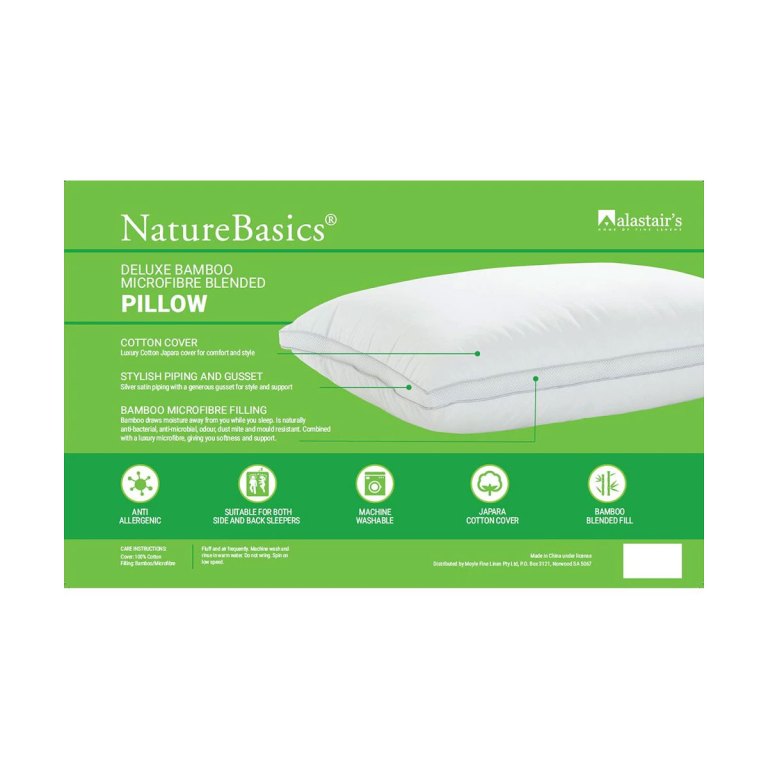alastairs 1000gsm nature basics deluxe bamboo microfibre blended standard pillow