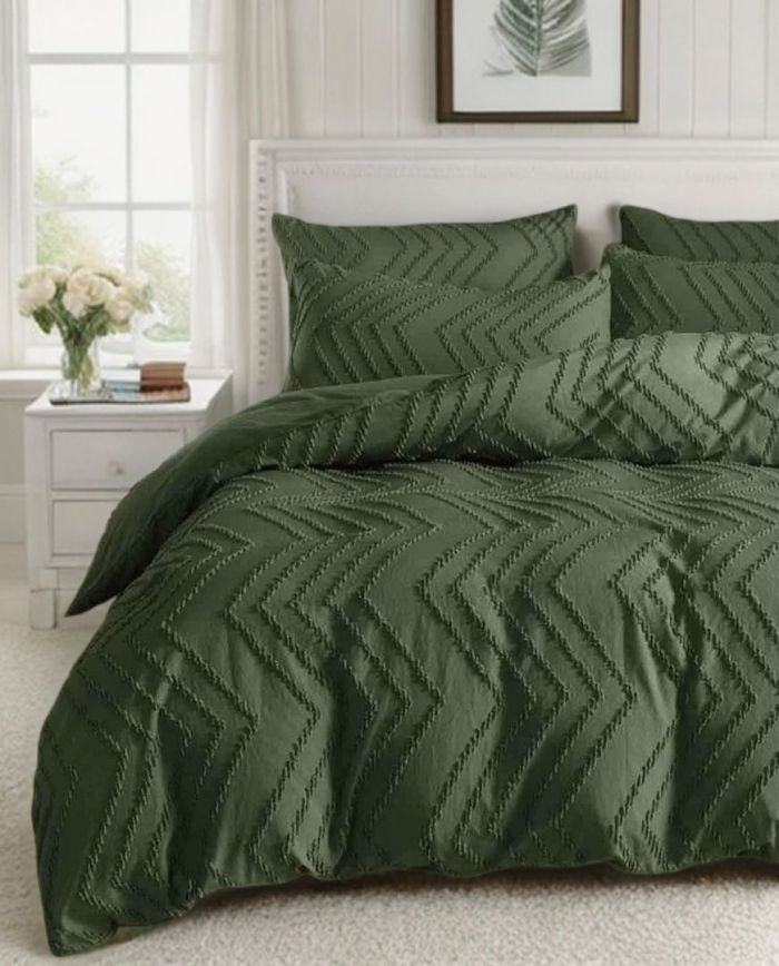 tufted boho wave jacquard quilt cover set dark green super king size tufted boho wave jacquard quilt cover set dark green super king size