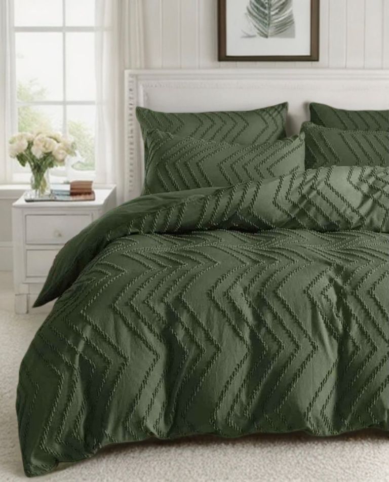 tufted boho wave jacquard quilt cover set dark green super king size