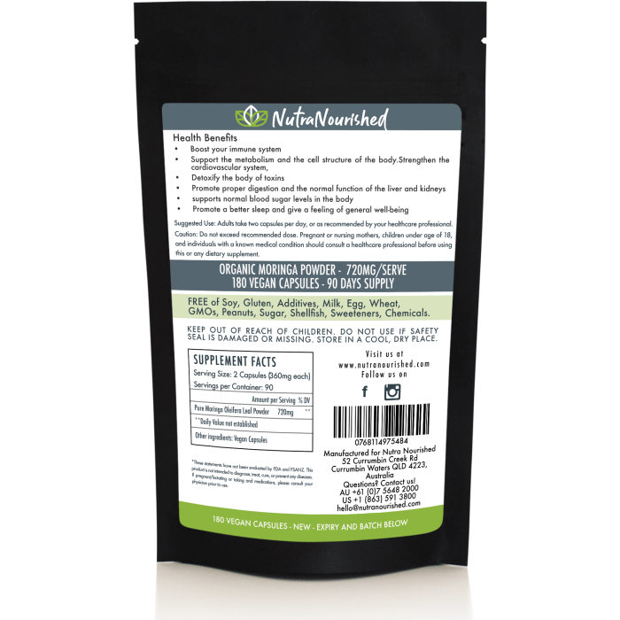 refill bag organic moringa leaf capsules 180 vegan capsules refill bag organic moringa leaf capsules 180 vegan capsules