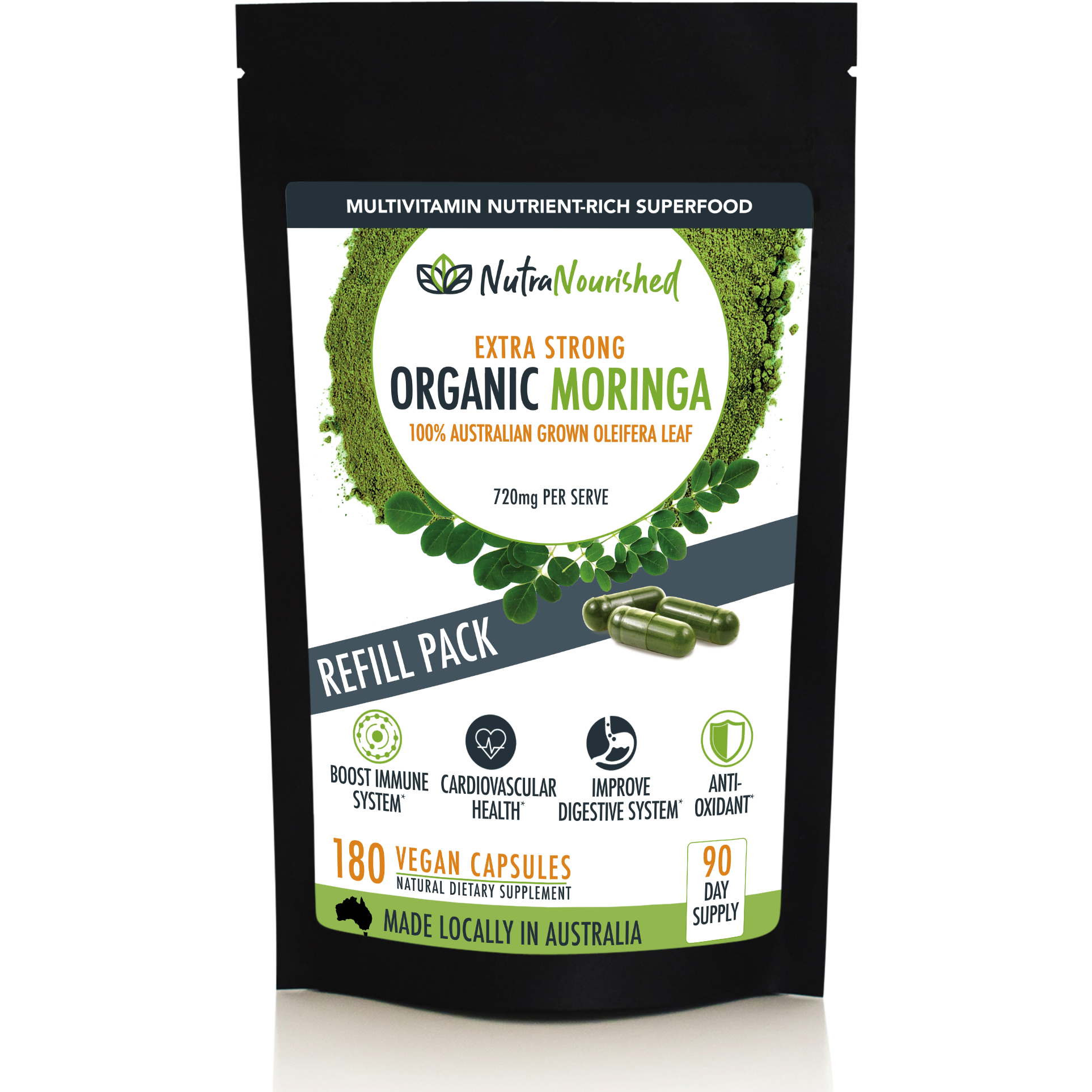 refill bag organic moringa leaf capsules 180 vegan capsules refill bag organic moringa leaf capsules 180 vegan capsules