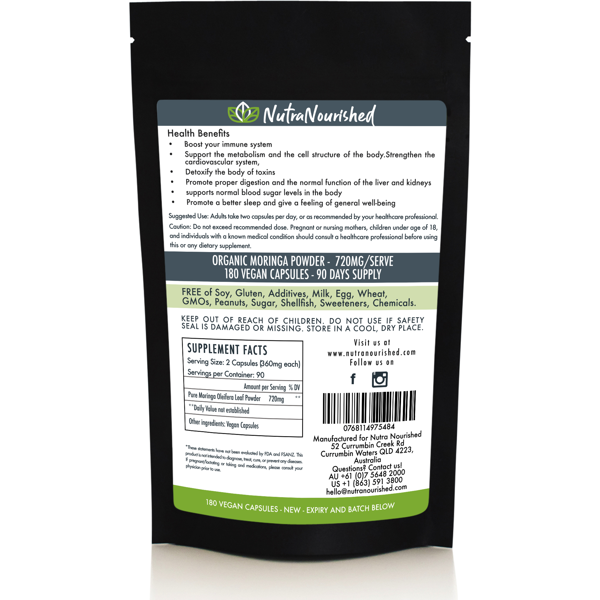 refill bag organic moringa leaf capsules 180 vegan capsules refill bag organic moringa leaf capsules 180 vegan capsules