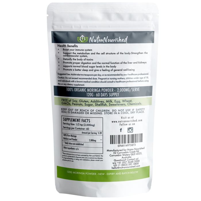 organic pure moringa leaf powder 120g organic pure moringa leaf powder 120g