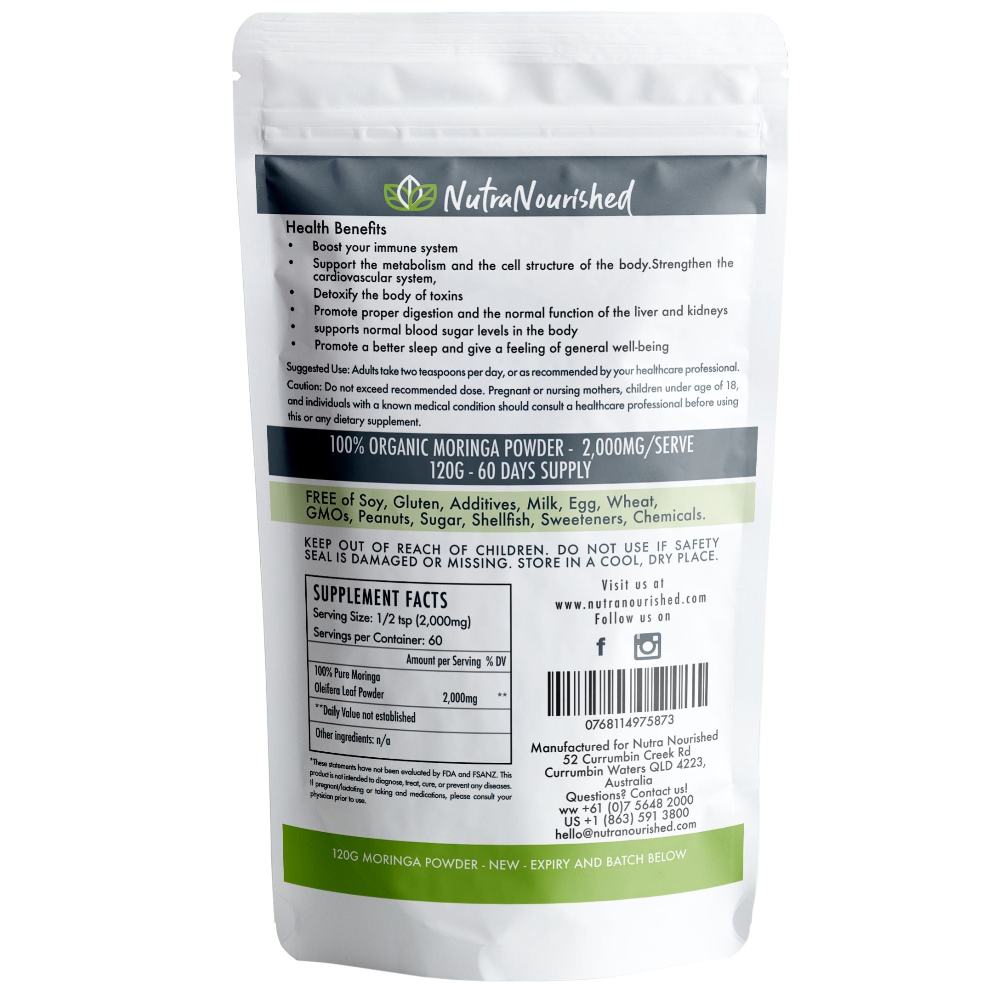 organic pure moringa leaf powder 120g