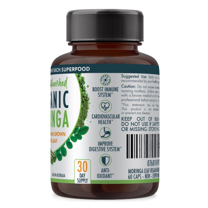 value bundle: organic pure moringa leaf capsules australian grown 2 x 60 vegan capsules (2 months supply) value bundle: organic pure moringa leaf capsules australian grown 2 x 60 vegan capsules (2 months supply)