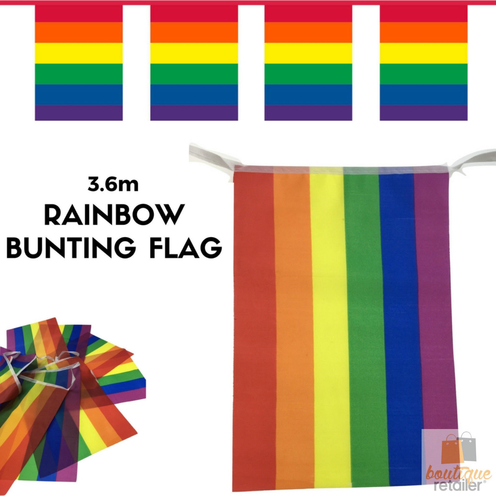 3.6m rainbow bunting flag party banner birthday market stall flags decor pride