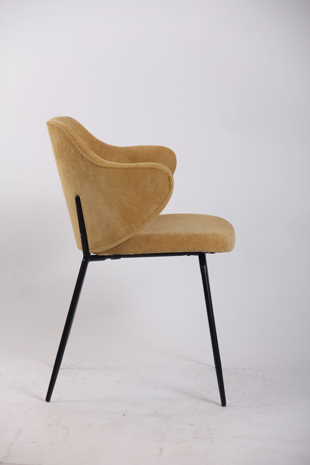 set of 4 dining chairs corduroy cord fabric with metal legs in mustard yellow