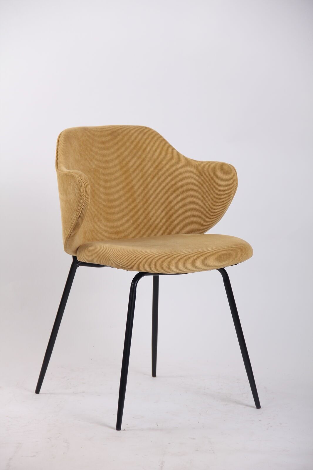 set of 4 dining chairs corduroy cord fabric with metal legs in mustard yellow