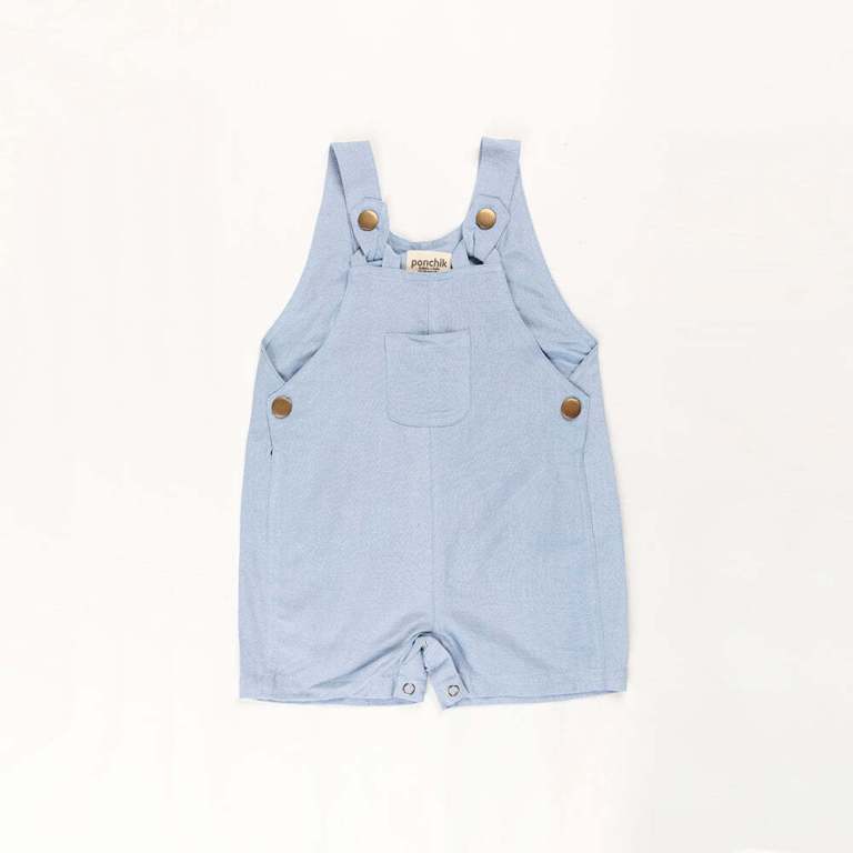 ponchik babies + kids cotton dungaree overalls capri blue 3 6 months