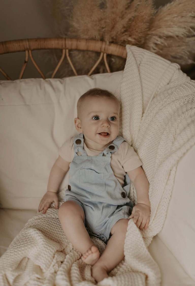 ponchik babies + kids cotton dungaree overalls capri blue 3 6 months