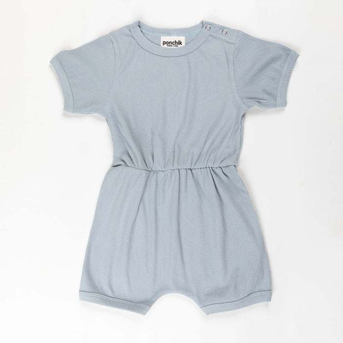 ponchik babies + kids ribbed cotton romper capri blue 0 3 months