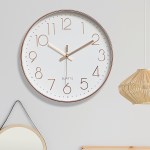 modern wall clock silent non ticking quartz battery operated rose gold