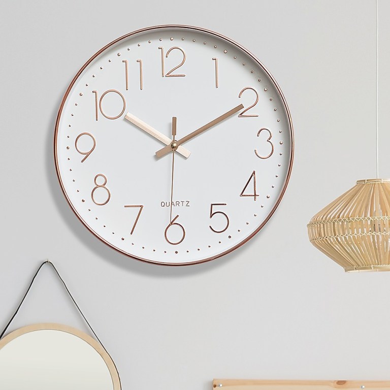 modern wall clock silent non ticking quartz battery operated rose gold