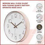 modern wall clock silent non ticking quartz battery operated rose gold