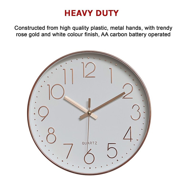 modern wall clock silent non ticking quartz battery operated rose gold