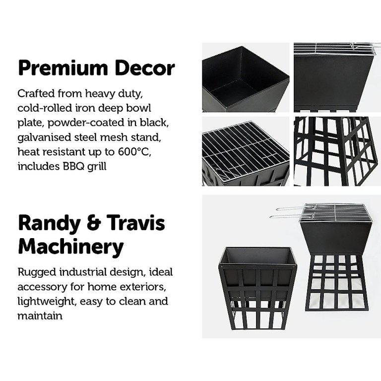 black fire pit square log patio garden heater outdoor table top bbq camping