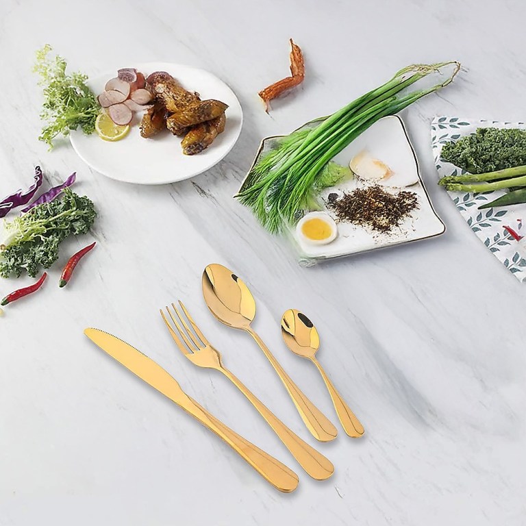 tableware 24pc gold cutlery set ss304 household knife fork spoon kitchen with storage rack dinner service