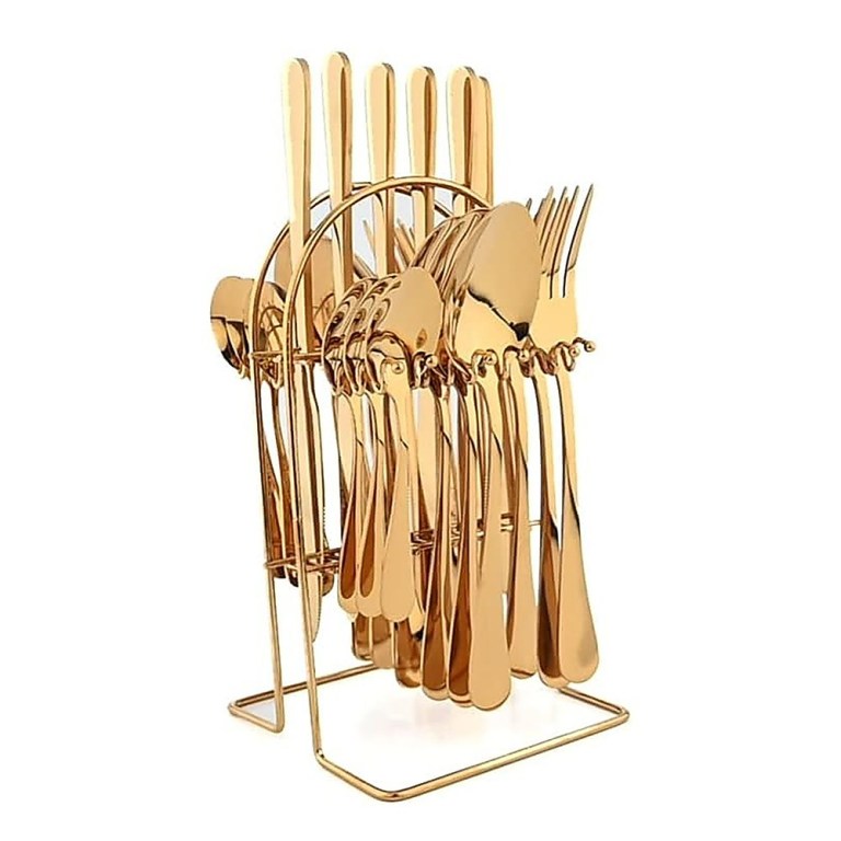 tableware 24pc gold cutlery set ss304 household knife fork spoon kitchen with storage rack dinner service