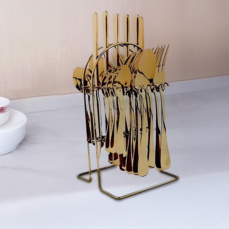 tableware 24pc gold cutlery set ss304 household knife fork spoon kitchen with storage rack dinner service