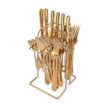 tableware 24pc gold cutlery set ss304 household knife fork spoon kitchen with storage rack dinner service