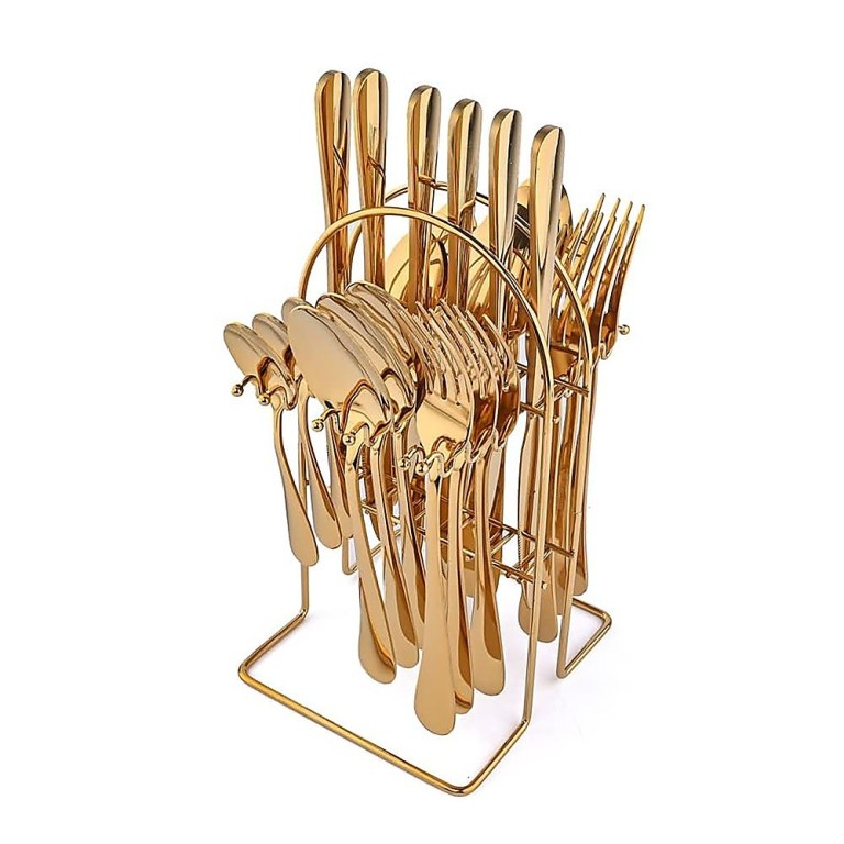 tableware 24pc gold cutlery set ss304 household knife fork spoon kitchen with storage rack dinner service