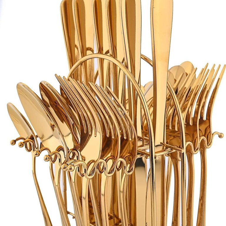 tableware 24pc gold cutlery set ss304 household knife fork spoon kitchen with storage rack dinner service